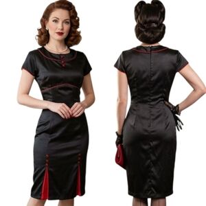 GLAM COUTURE Retro 1950s Black Satin Wiggle Dress - Size M